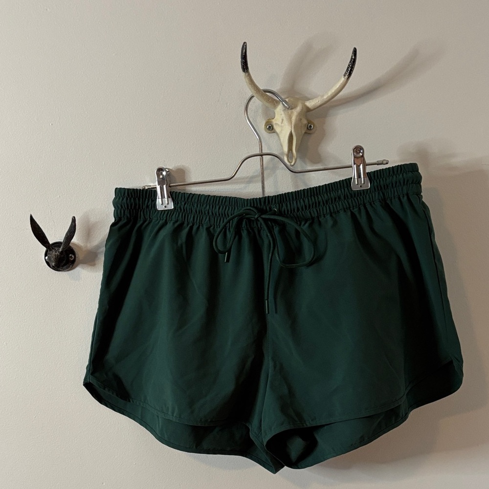 Womens Dark Green Elastic Waist Active Shorts